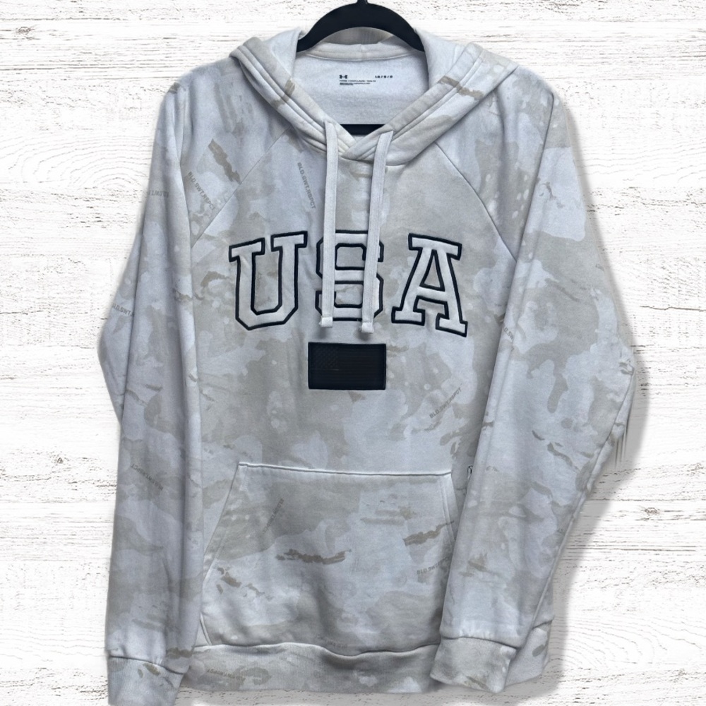Under Armour Project Rock Men’s White & Tan Camouflage Hoodie Size Large